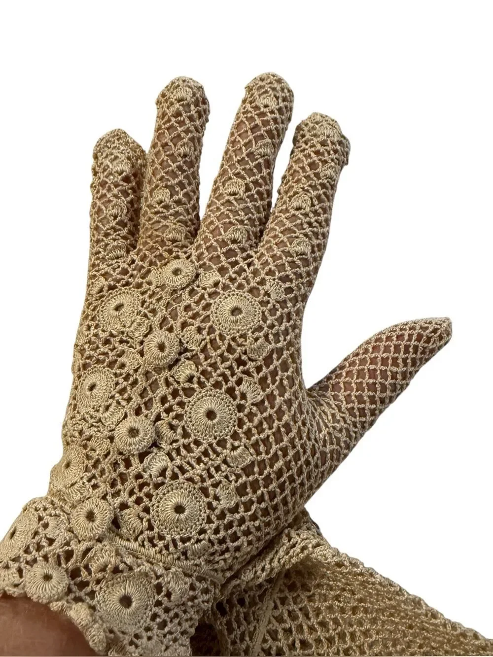 Vintage Crochet Lace Gloves 1940s-1960s Beige Color